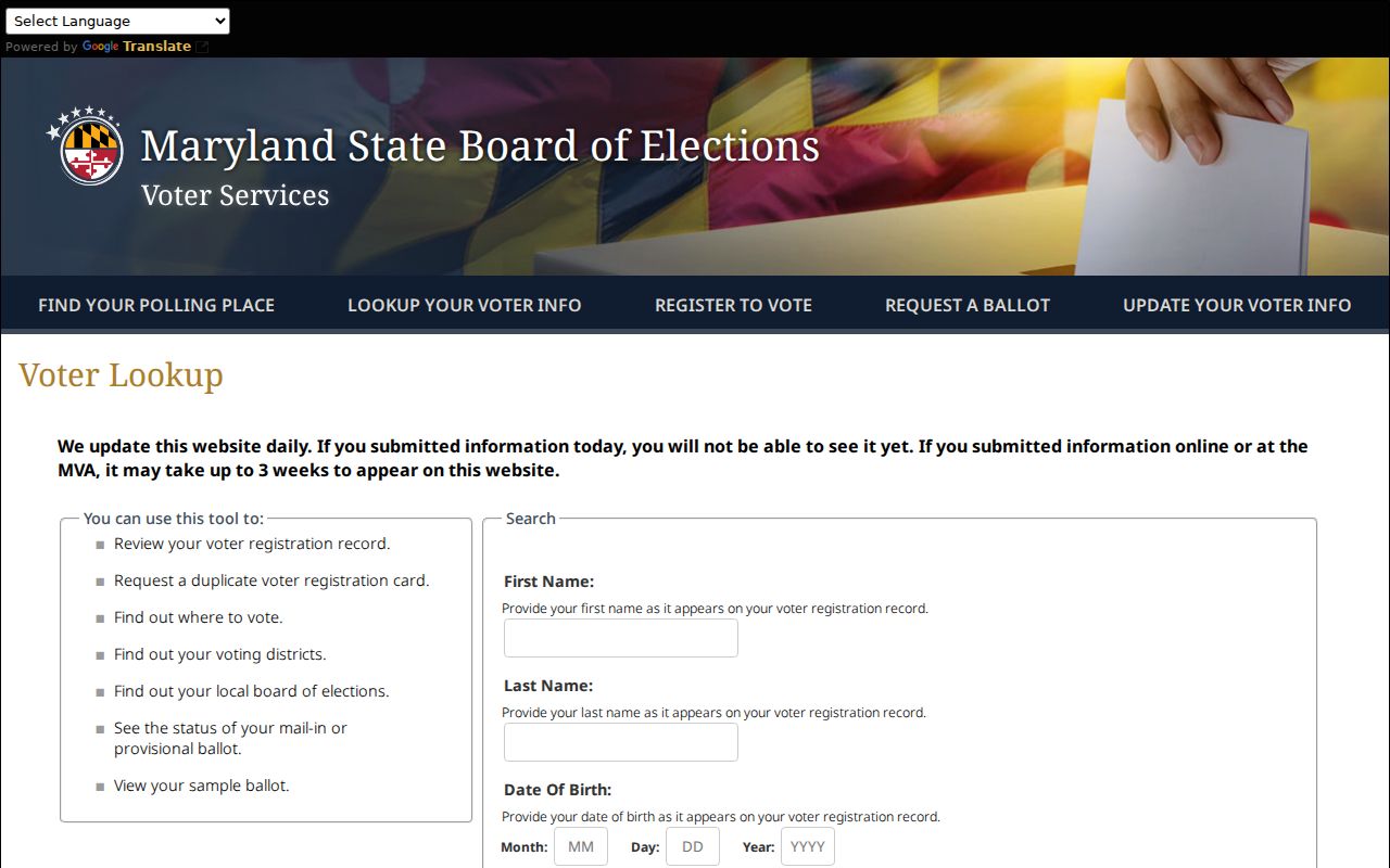 Arbutus people search Maryland voter self lookup
