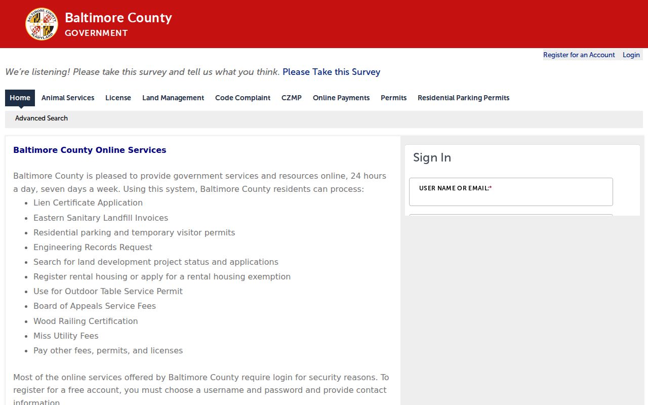 Arbutus public records search in Baltimore County Citizen Access