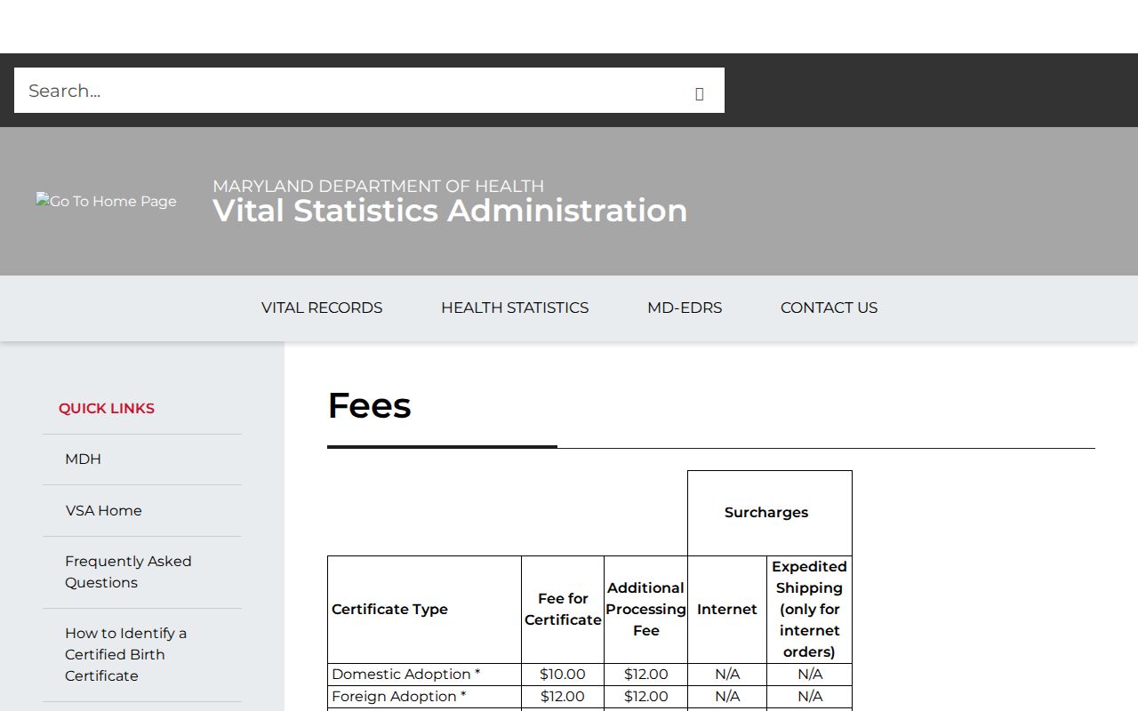 Arbutus public records access and Maryland vital certificate fee schedule